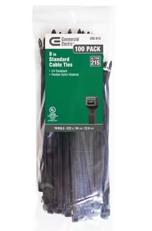 8in Standard 50lb Tensile Strength UL 21S Rated Cable Zip Ties 100 Pack UV (Black)